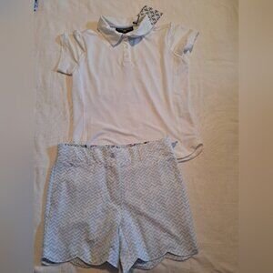 Turtles & Tees girls size XL 14/16 polo NWT with shorts NWOT, blue & white